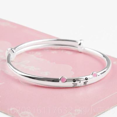 正品足银999卡手镯通可生爱小老鼠肖鼠本命年儿童宝宝纯银镯子新