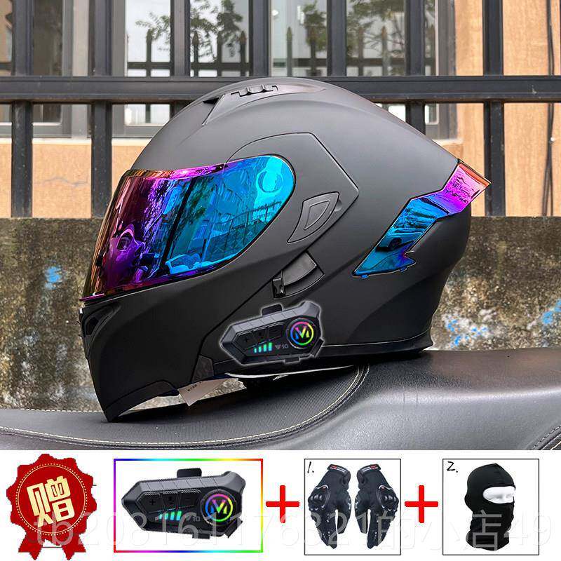 正品Or摩托车头盔z通蓝牙揭面男女双镜四季机车半全盔四季用盔3C