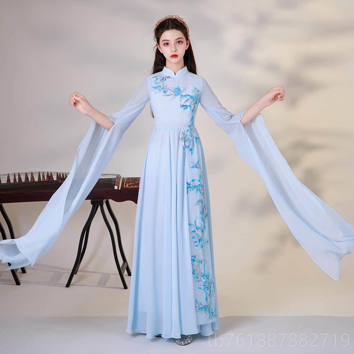 正品高女国童古筝演出服朗诵演奏儿童装中风小主持人中端式服晚礼
