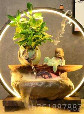 新款中式居家招财风水轮鱼缸假山流水喷泉摆件加关装湿器饰玄氛围