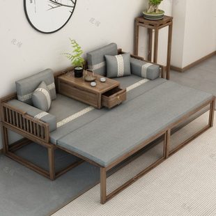 新中式罗汉床茶桌椅组合老榆实木客厅沙发床小户型高端罗汉椅贵妃