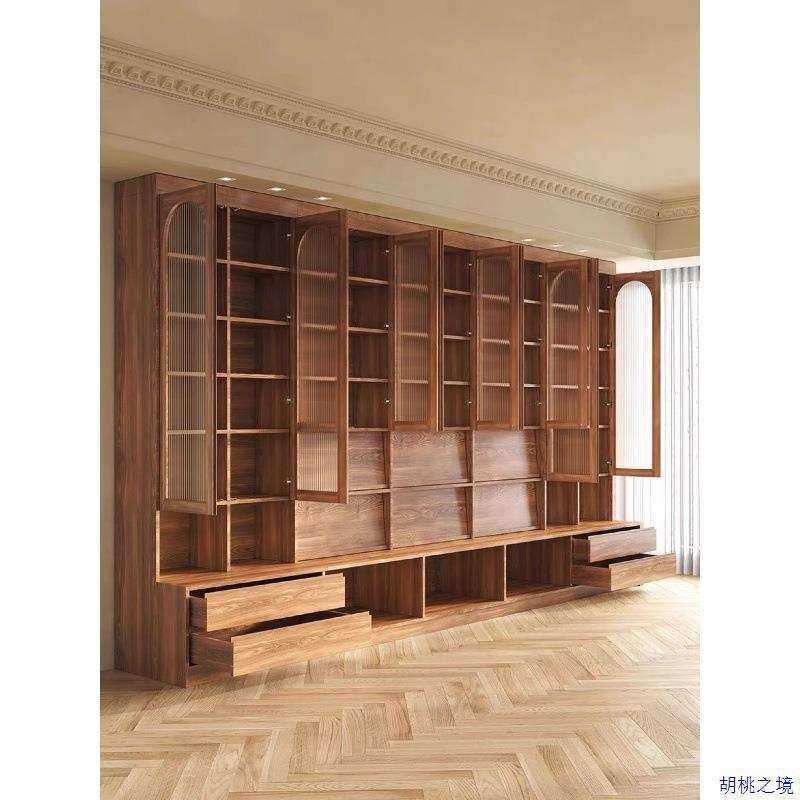 书架樱桃木一体满墙书柜带卡座拱形玻璃门客厅樱桃木组合书架,3C数码配件,摄像机配件,淘宝优惠券,粉丝福利购,淘宝优惠卷