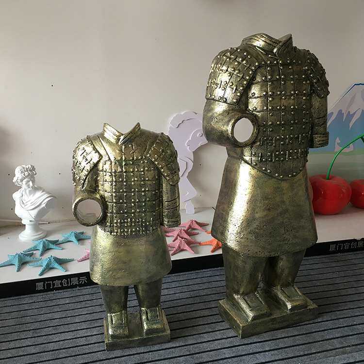 玻璃钢雕塑仿铜古代人物武士兵马俑人像摆件 源头厂家