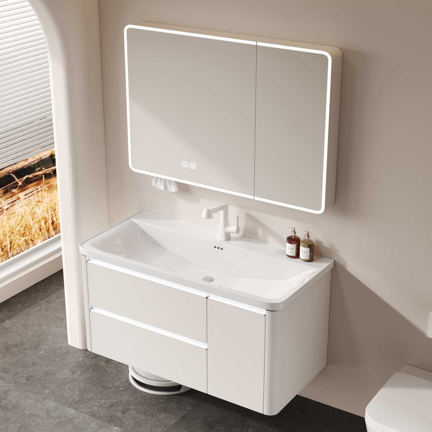 不锈钢蜂窝铝浴室柜组合陶瓷一体海洋盆卫生间洗手台盆柜防水智能