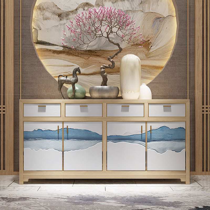 新中式禅意餐厅客厅高档家具中式实木茶水柜餐边柜玄关柜碗柜酒柜