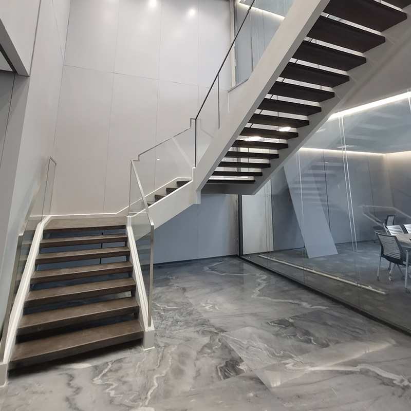 室内加厚玻璃叠加梯堆叠楼梯 家用商场别墅阁楼复试钢木艺术楼梯