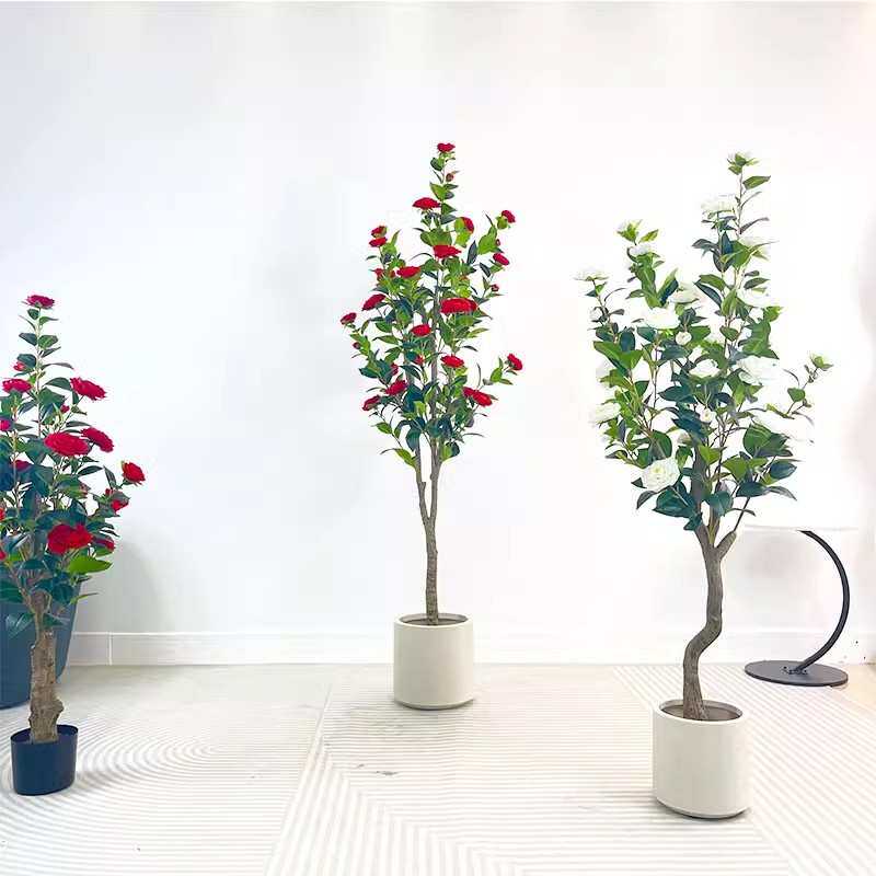 仿真绿植茶花树轻奢室内客厅装饰摆件盆栽仿生植物直播间造景假树