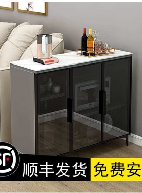 轻奢岩板餐边柜现代简约家用灰色碗橱收纳柜靠墙一体酒柜茶水柜子