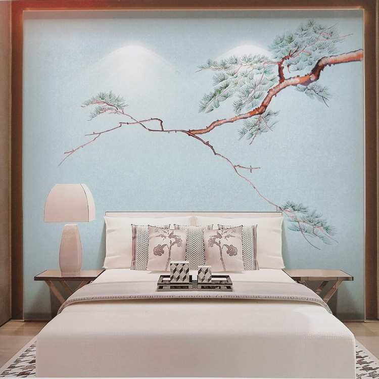 沙发背景画高级感刺绣墙布欧式大花壁画玄关独秀新中式家装背景墙