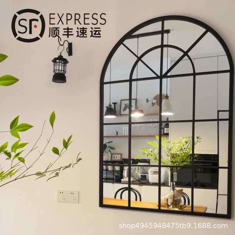 法式铁艺弧形挂镜小户型客厅墙壁服装店假窗靠墙镜装饰背景挂饰镜