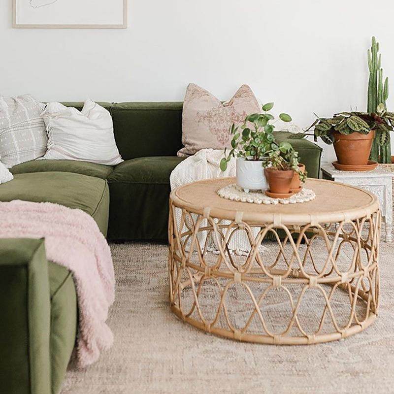 藤编圆形茶几日式客厅藤条边几角几组合ins风东南亚民宿茶桌80cm