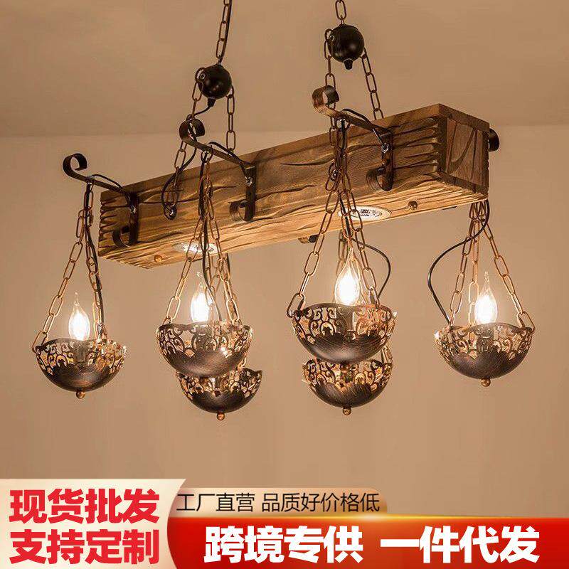 美式复古怀旧工业风吊灯创意酒吧台咖啡厅民宿餐厅木头蜡烛吊灯具