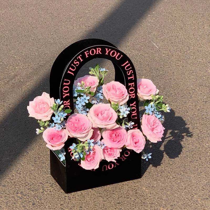QX玫瑰康乃馨手提花盒成品仿真花教师节送老师生日礼物女友朋友闺