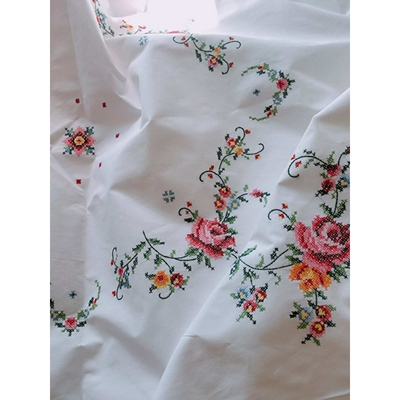 纯手工十字绣花被套 白色  出口手绣单人双人被罩床盖