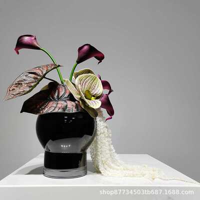 轻奢简约紫色花艺摆件样板间售楼部仿真花束花器组合洽谈桌装饰品