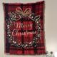 Christmas 圣诞节花环 红格 Merry 喜庆 毯子挂毯