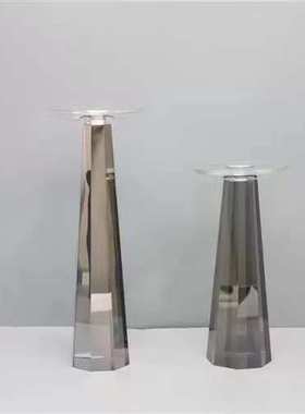 现代轻奢烟灰色水晶烛台摆件样板间餐桌蜡台装饰品软装工艺品摆设