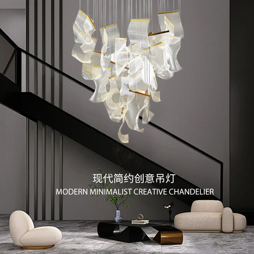 复式楼大吊灯后现代简约轻奢客厅灯创意北欧灯具楼梯餐厅艺术灯饰