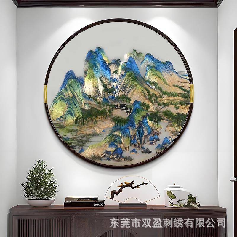 苏绣双面机器刺绣半透明纱布画屏风入户玄关隔断商场展厅屏风挂画