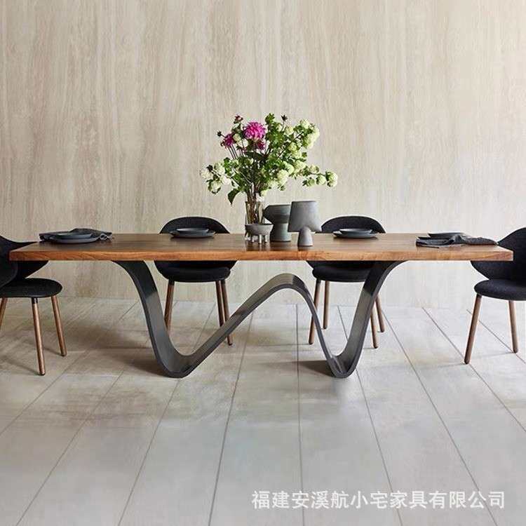 北欧现代简约实木餐桌设计师款办公桌洽谈桌原木泡茶桌创意工作台