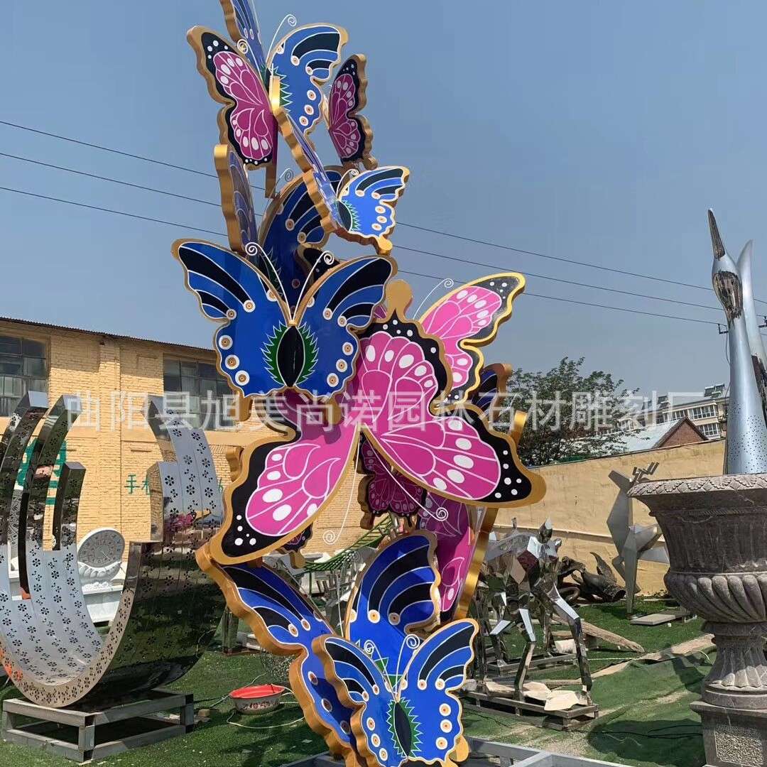 蝴蝶群不锈钢雕塑 广场商场公园景观不锈钢几何体动物雕塑摆件