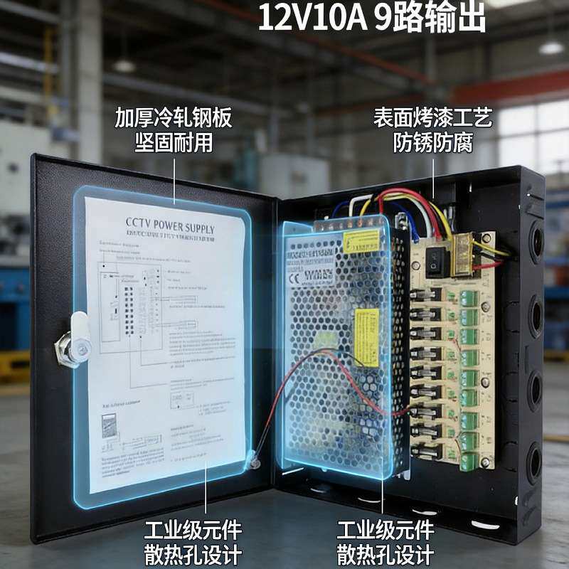 CCTV monitoring power box 12V10A 9-circuit, centralized powe