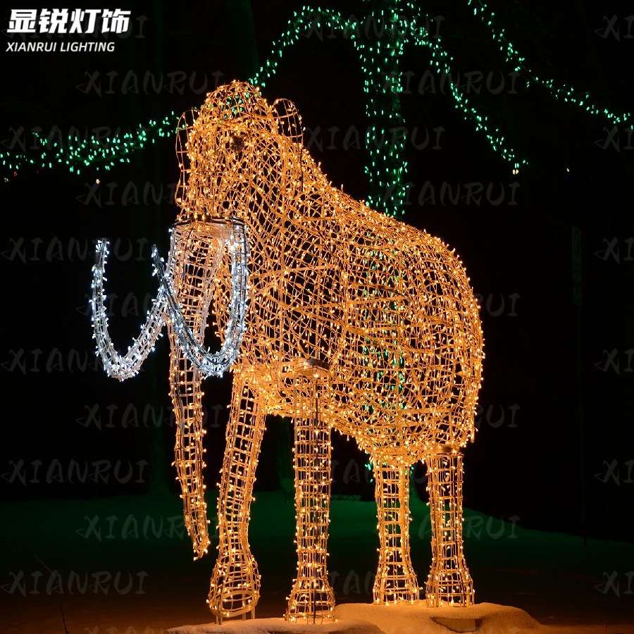 景区LED大象装饰灯滴胶动物灯3D仿真动物防水长牙象猛犸小品灯