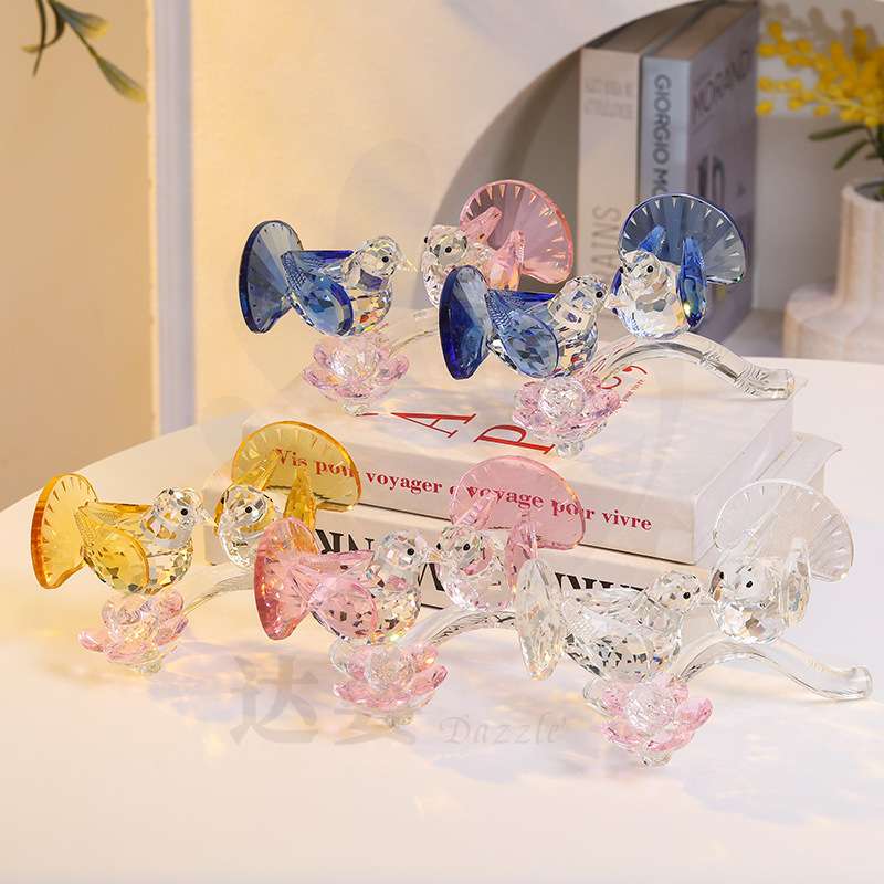 新中式水晶树枝鸟鸽子摆件创意客厅餐桌装饰品送情侣朋友恩师