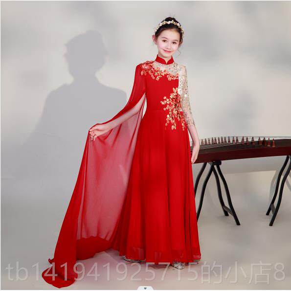正品202大4新款持中国风童弹古筝演出服儿童琵女琶演奏合唱礼服主
