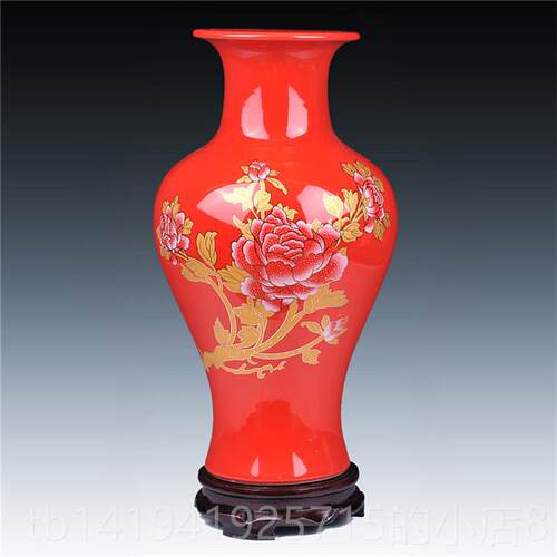 正品景德镇陶瓷器 乌金釉花瓶牡家厅丹彩花 赏瓶现代时尚居客装饰