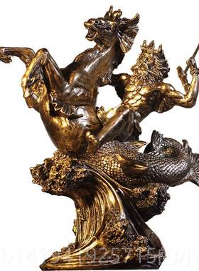 正品复古希腊神话家勇士艺工品人雕物塑海神波塞冬居饰品办公室摆