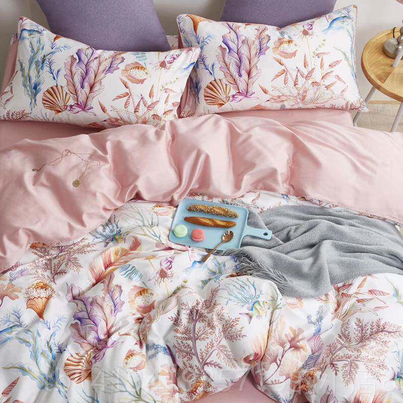 正品春季鸟棉床上用品支60长绒棉贡缎数码印花全棉四件套1花.8m纯