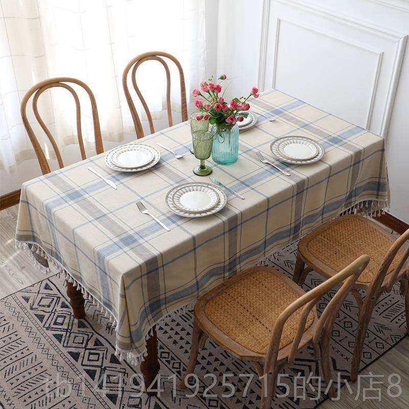 正品棉麻风格子布北欧简约餐桌桌布茶几布长方形用台布i家ns盖布