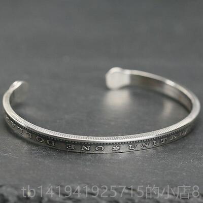 正品牛钝5精工 NW国摩美根银币窄款手镯石绿松菊花钉纯银92男女银