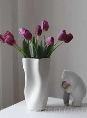 正品高级感莫迪高端绿色陶瓷花瓶摆餐桌客兰厅件插花小众设饰计感