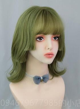 正品绿色假发中女长短发酷帅气潮色公主发切短卷发刘海网红新式发