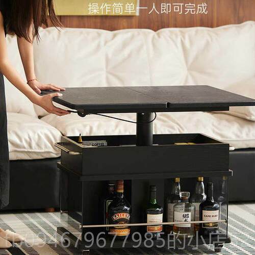 正品意式极简形移动茶小几可升沙降折叠长方岩板多功能客厅推车发