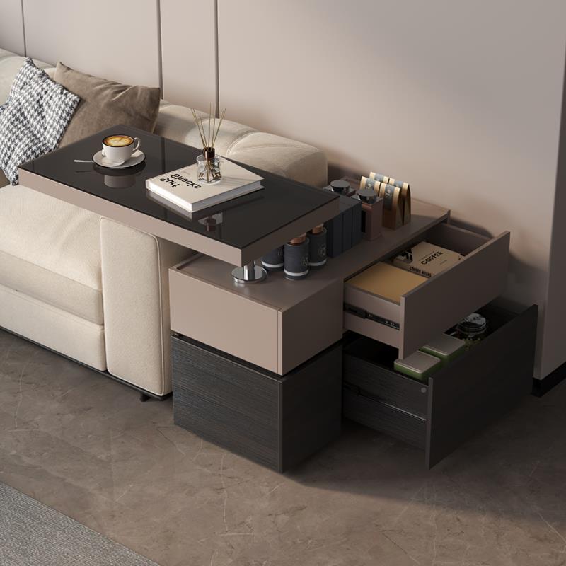 意式简实木沙发边柜轻奢高级极客边几厅小型可移动茶升降几小感桌