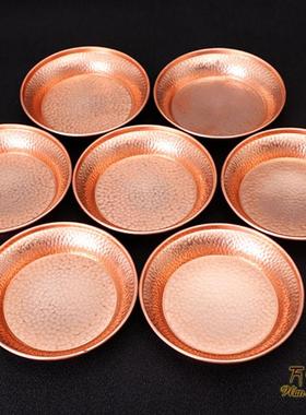 藏式水财神盘纯爷铜供水碗圣水盘家用底烟供香盘红铜净水AZE碟香