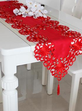 刺餐桌旗茶几巾 电视HII绣柜桌布 桌条大红色欧式结婚中式喜庆长