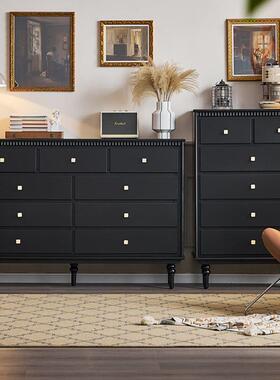 法式实木九斗柜黑色美式小户型客厅窄储物收纳柜卧室靠墙置物柜子