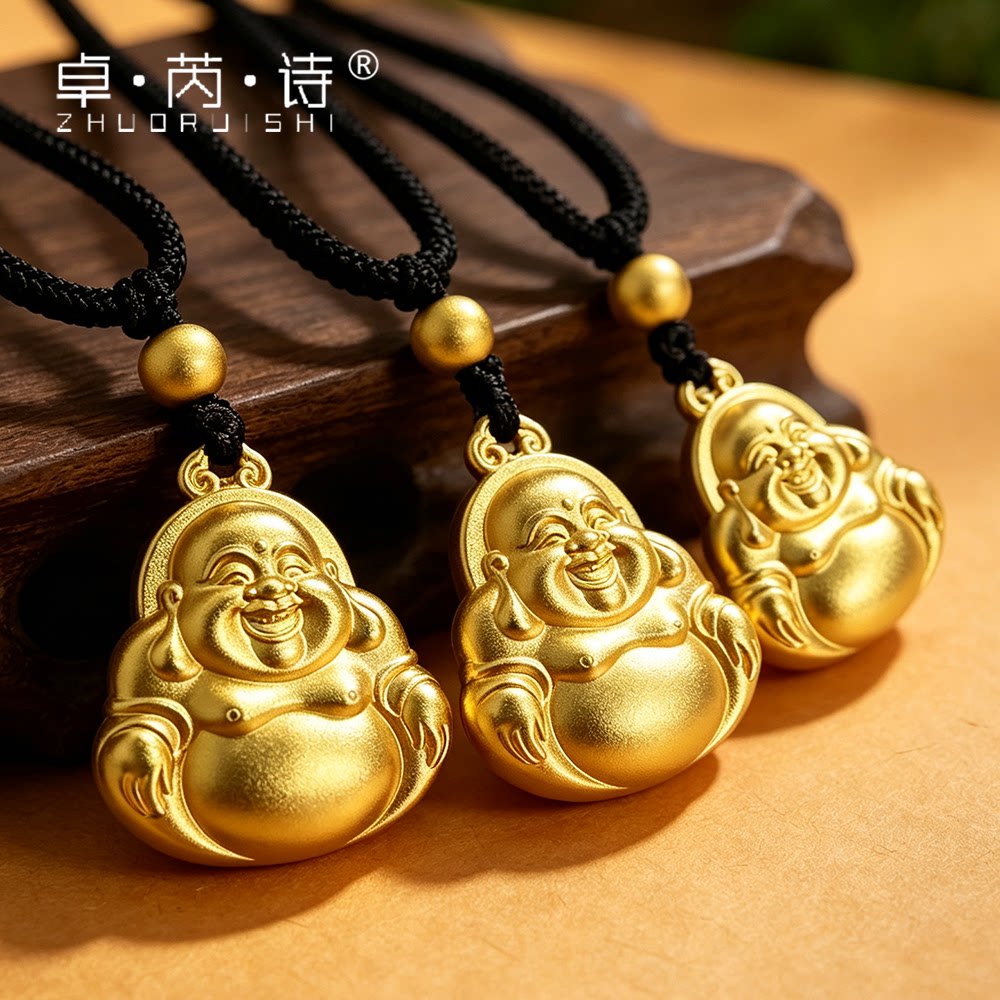 卓芮诗足银s999弥勒佛吊坠佛公纯银项链大肚佛笑佛白银佛像毛衣链