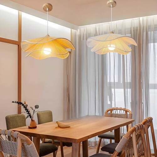 餐厅饭店民宿餐桌餐饮吊灯具文艺术客厅竹编布艺灯罩禅意复古现代