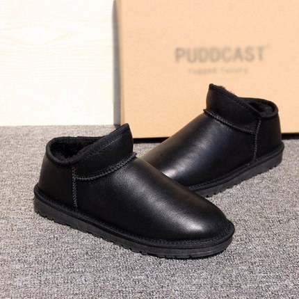 高档侣羊皮毛一地靴体男迷彩防水皮面情一脚蹬冬季加厚保暖懒雪人