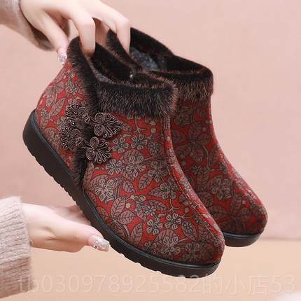 高档老京布鞋秋冬棉鞋老年北人女薄鞋防滑绒软底加绒保暖老太太二