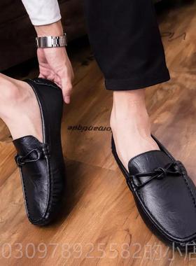 高档024夏季软豆豆鞋男真皮商务闲鞋韩版2潮休懒人百搭白色流底苏