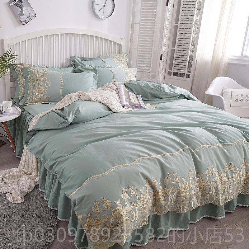 高档四件套n全床棉公主风网红蕾丝荷叶边被套床裙is少女心纯棉上