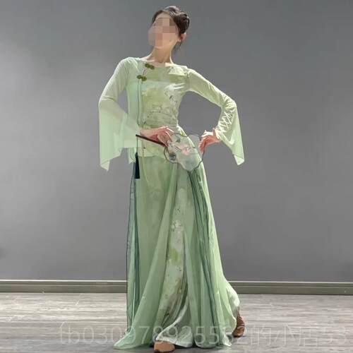 高档青花瓷舞蹈服装春烟三月画江南辛巴表雨服装中国古演典舞女子