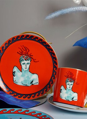 Ginori1735海神之旅骨瓷盘海王星蓝色马克杯意大利复古瓷器咖啡杯