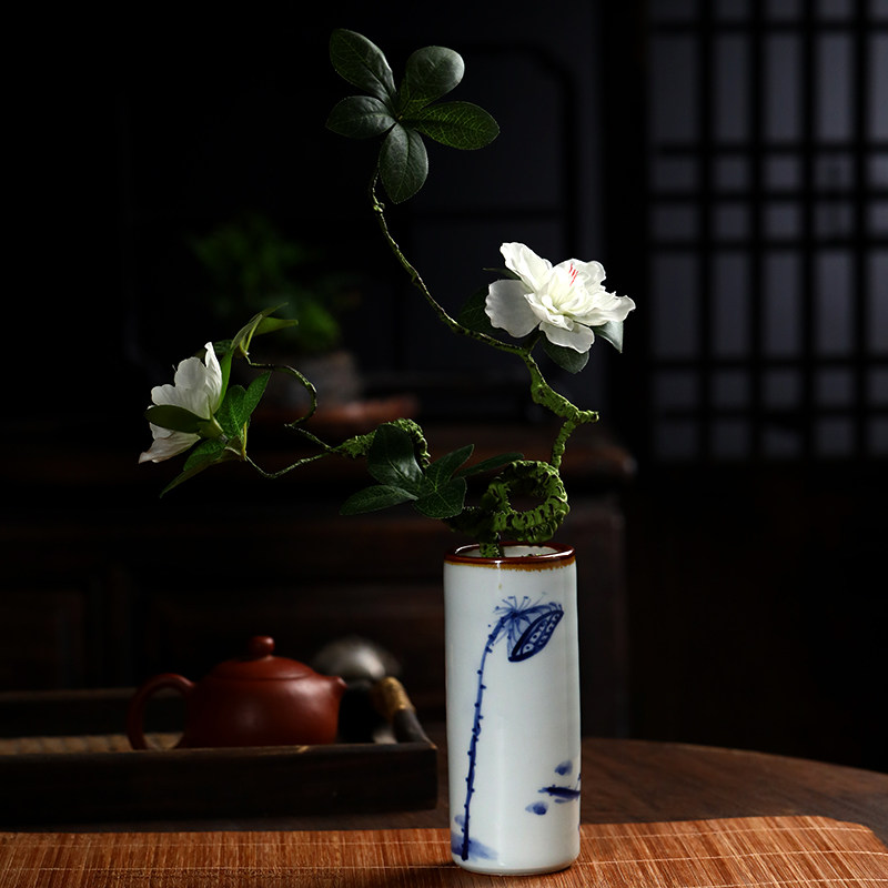 景德镇青花陶瓷花瓶摆件花器装饰餐桌家居新中式茶道禅意小插花瓶,家居饰品,花瓶,淘宝优惠券,粉丝福利购,淘宝优惠卷